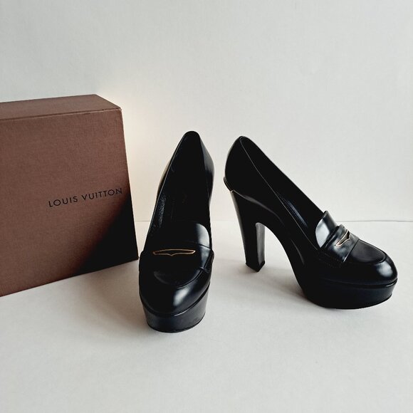 Louis Vuitton Shoes - Louis Vuitton Black Leather Platform Heel Pumps Shoes Size 7